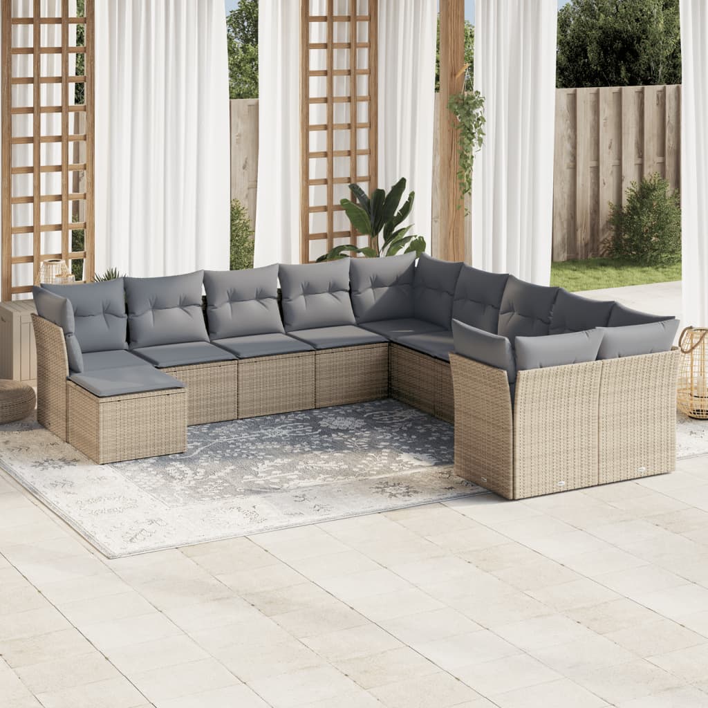 JUNG Vida 11-tlg. Garten-Sofagarnitur mit Kissen Beige Poly Rattan