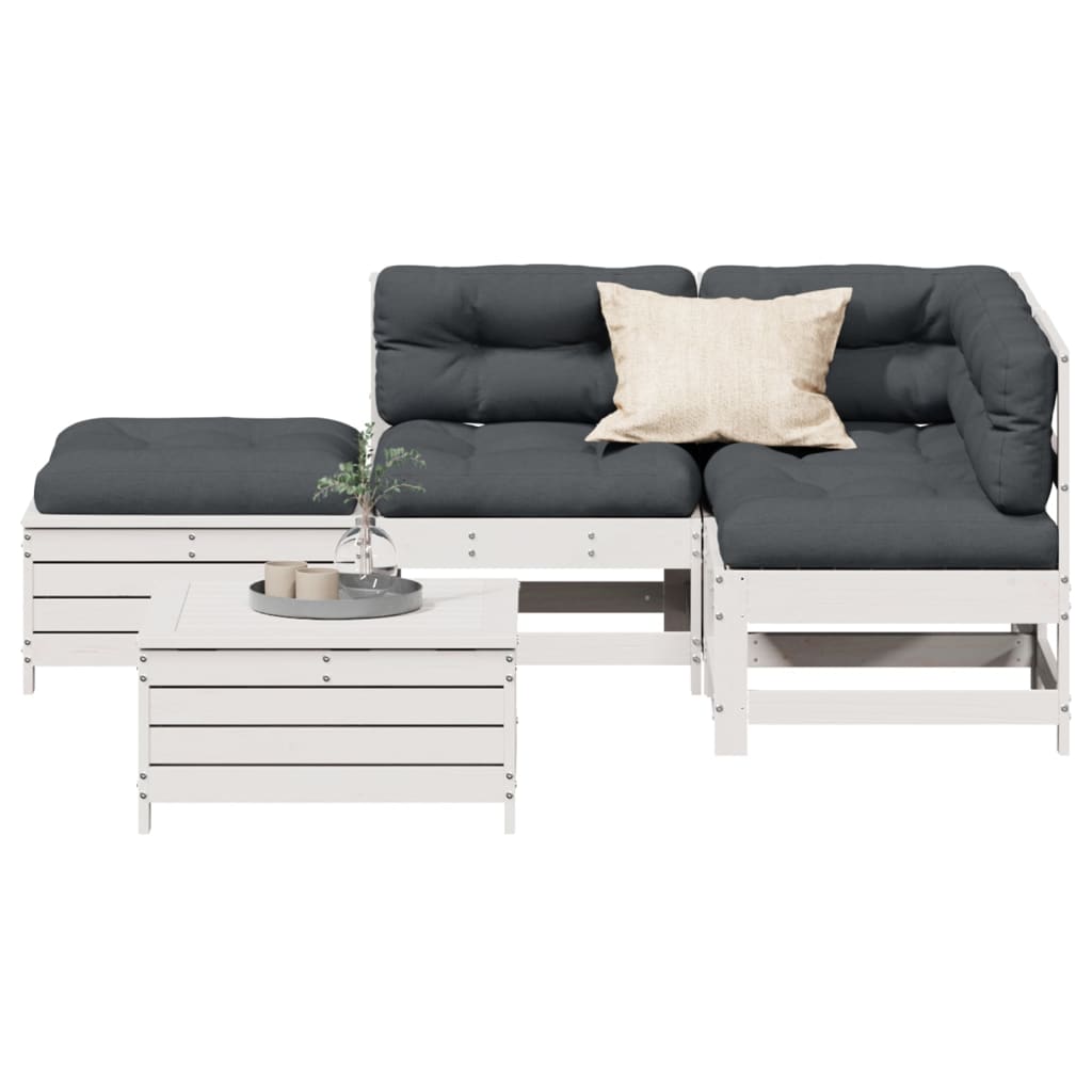 JUNG Vida 5-tlg. Garten-Lounge-Set mit Kissen Weiß Massivholz Kiefer