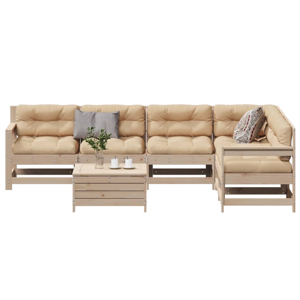 JUNG Vida 7-tlg. Garten-Lounge-Set mit Kissen Massivholz Kiefer