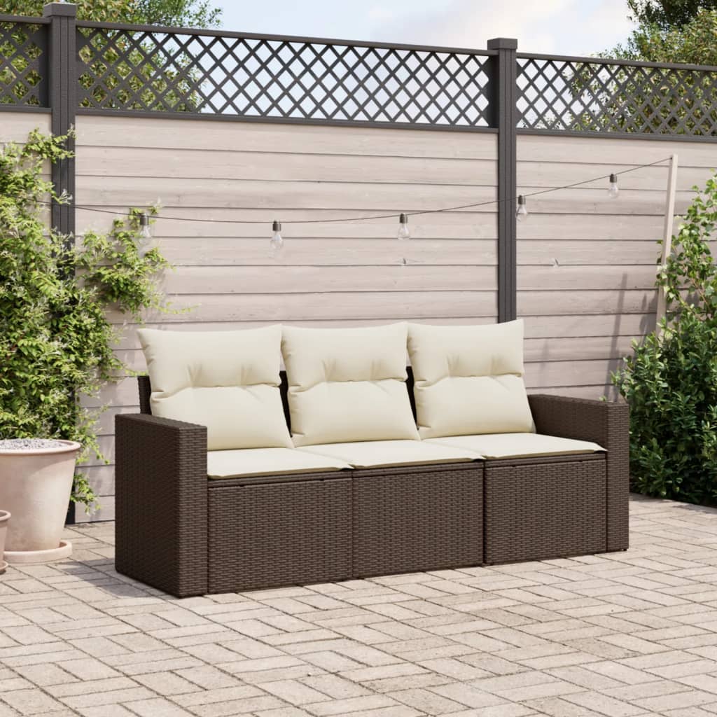 JUNG Vida 3-tlg. Garten-Sofagarnitur mit Kissen Braun Poly Rattan