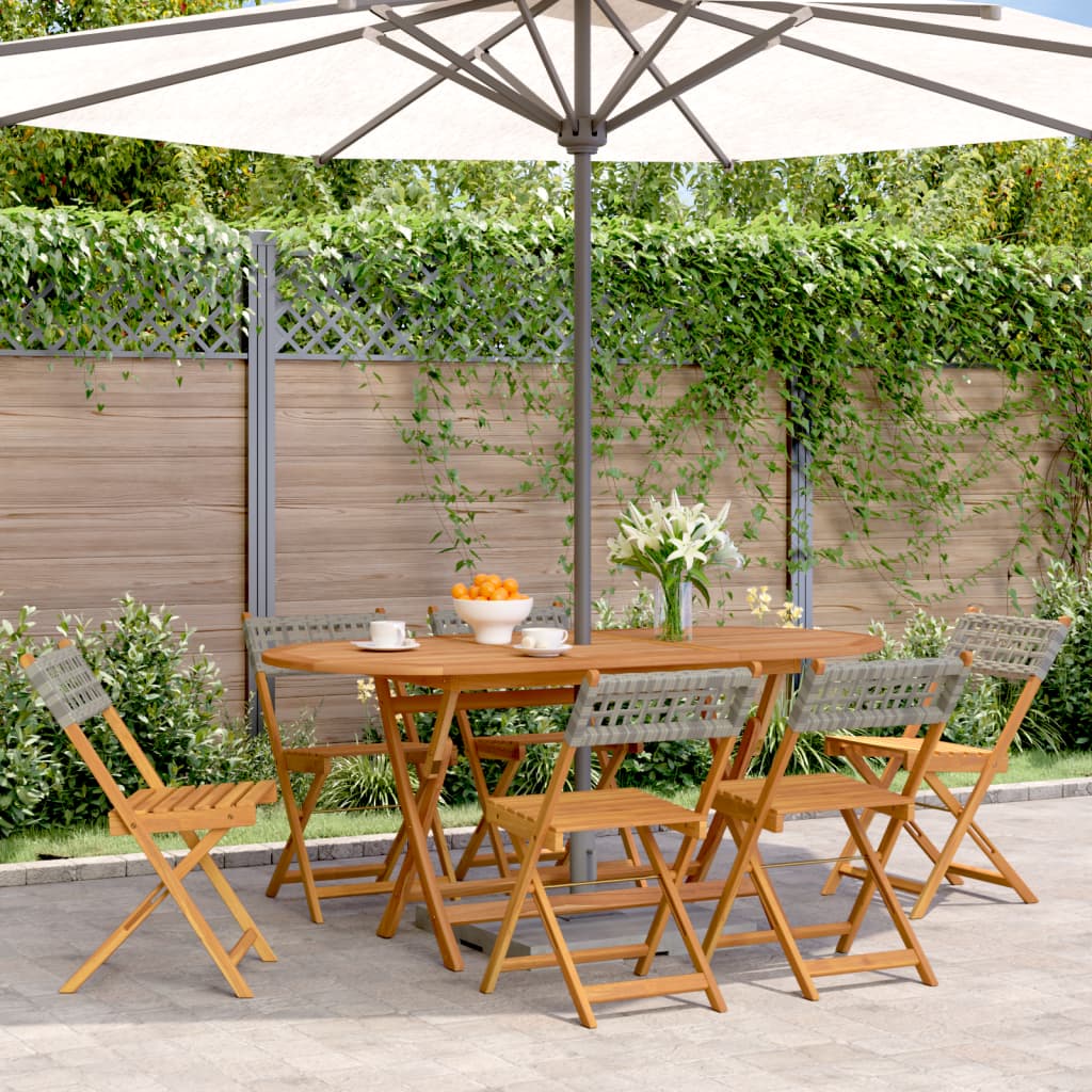 JUNG Vida Gartenstühle 6 Stk. Klappbar Grau Poly Rattan & Massivholz