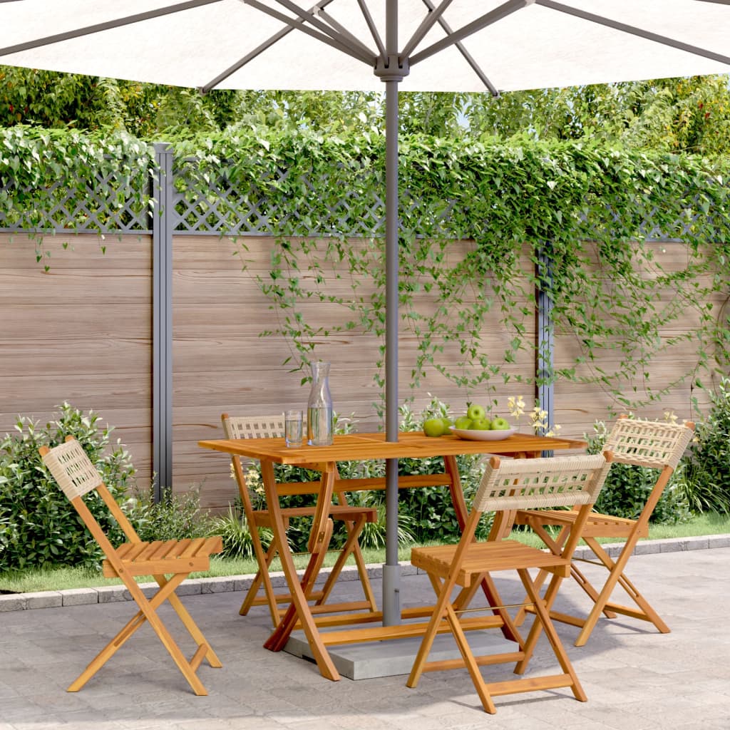 JUNG Vida Gartenstühle 4 Stk. Klappbar Beige Poly Rattan & Massivholz