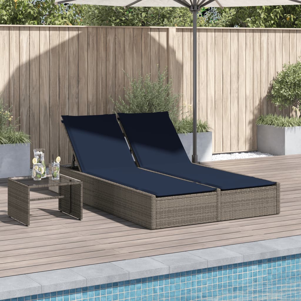 JUNG Vida Doppelte Sonnenliege mit Kissen Grau Poly Rattan