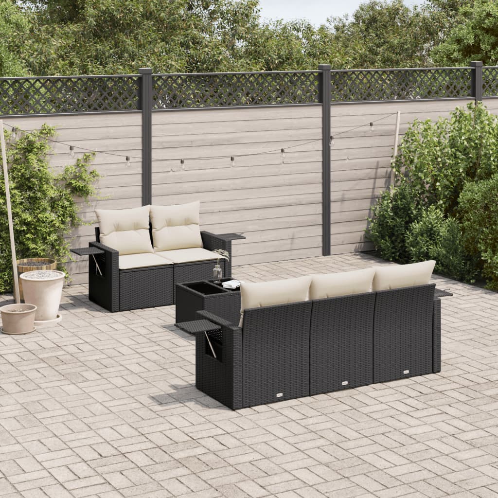 JUNG Vida 6-tlg. Garten-Sofagarnitur mit Kissen Schwarz Poly Rattan