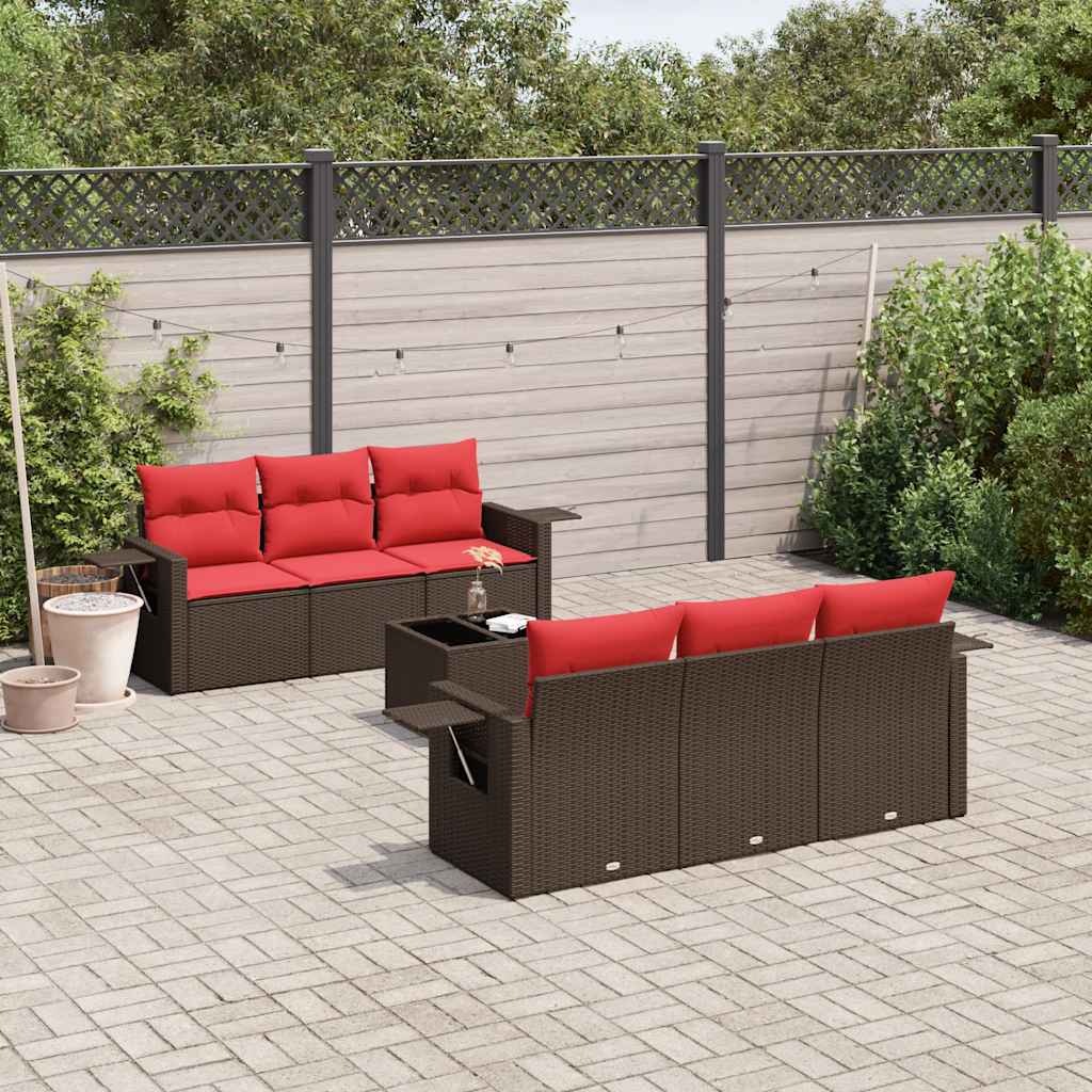JUNG Vida 7-teiliges Gartensofa-Set mit Kissen, braun, Polyrattan