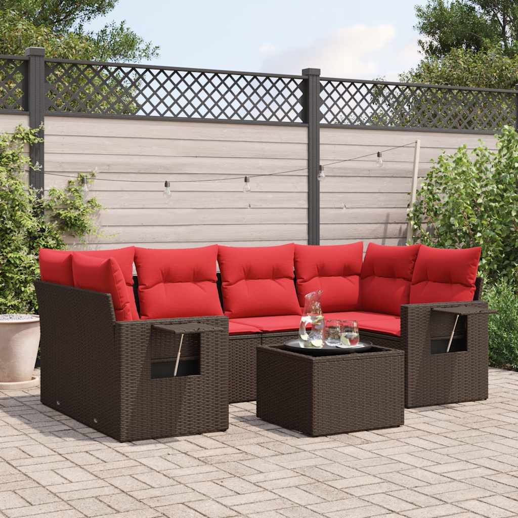 JUNG Vida 7-teiliges Gartensofa-Set mit Kissen, braun, Polyrattan
