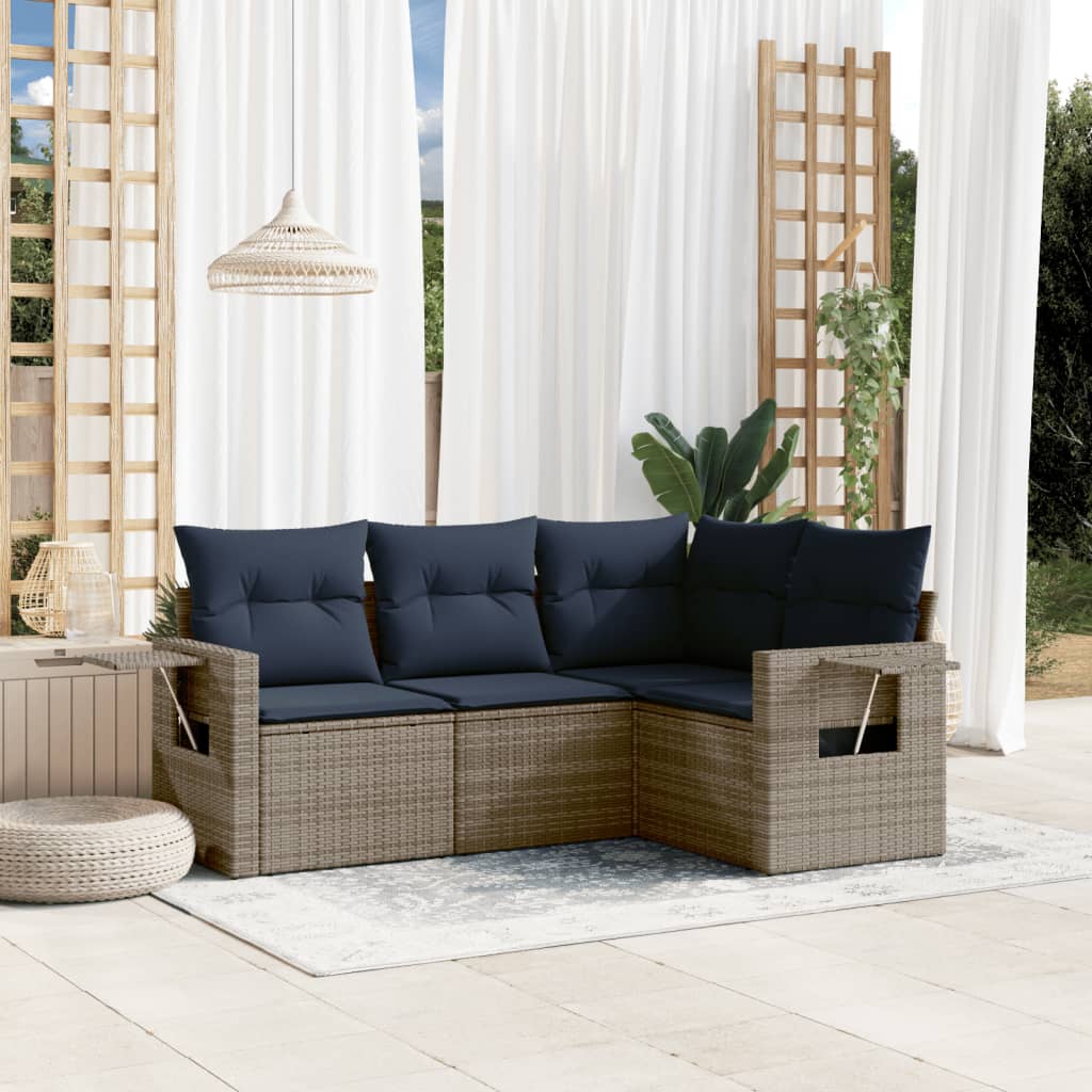 JUNG Vida 4-teiliges Gartensofa-Set mit Kissen, grau, Polyrattan