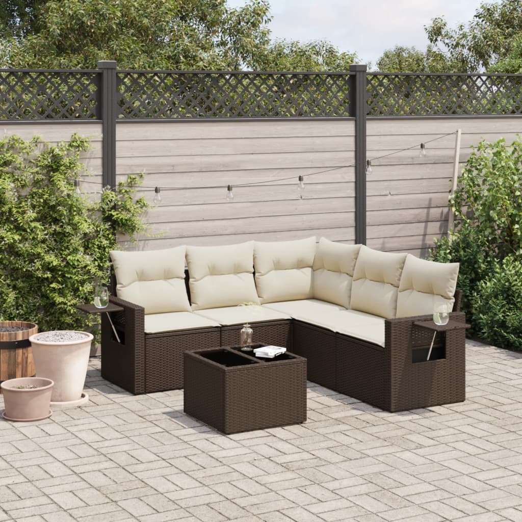JUNG Vida 6-tlg. Garten-Sofagarnitur mit Kissen Braun Poly Rattan