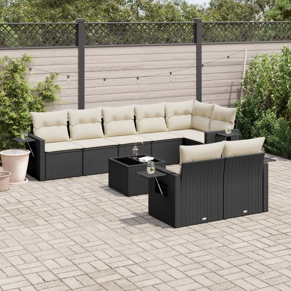 JUNG Vida 9-tlg. Garten-Sofagarnitur mit Kissen Schwarz Poly Rattan