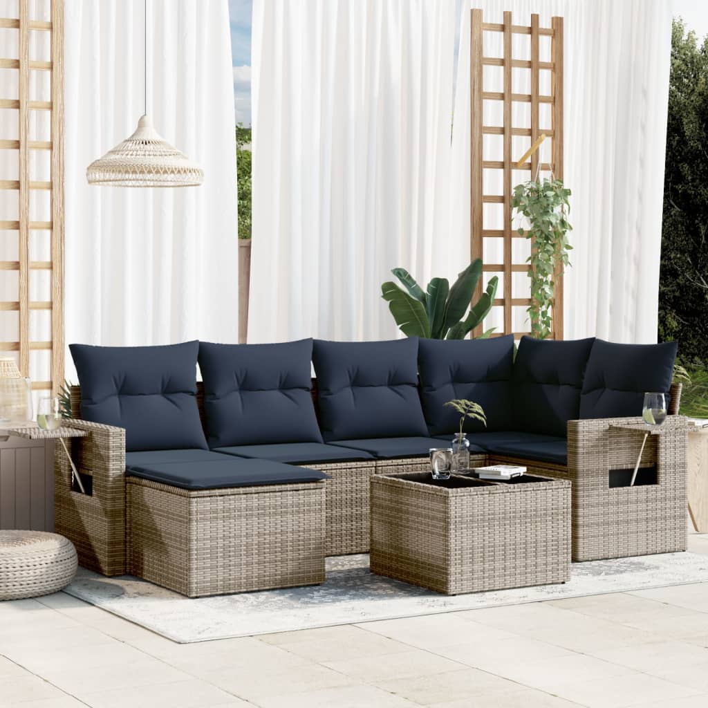JUNG Vida 7-teiliges Gartensofa-Set mit Kissen, grau, Polyrattan