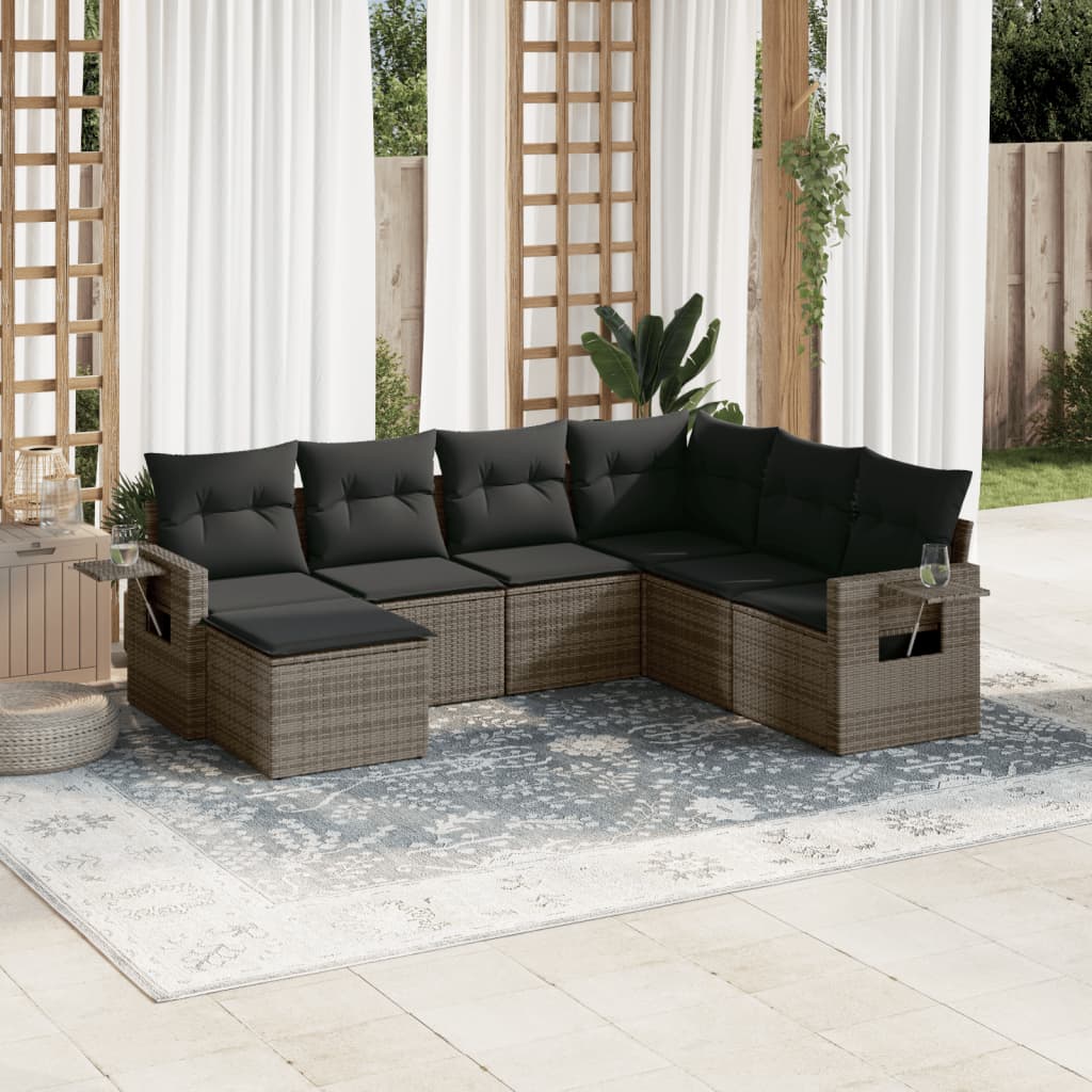 JUNG Vida 7-tlg. Garten-Sofagarnitur mit Kissen Grau Poly Rattan