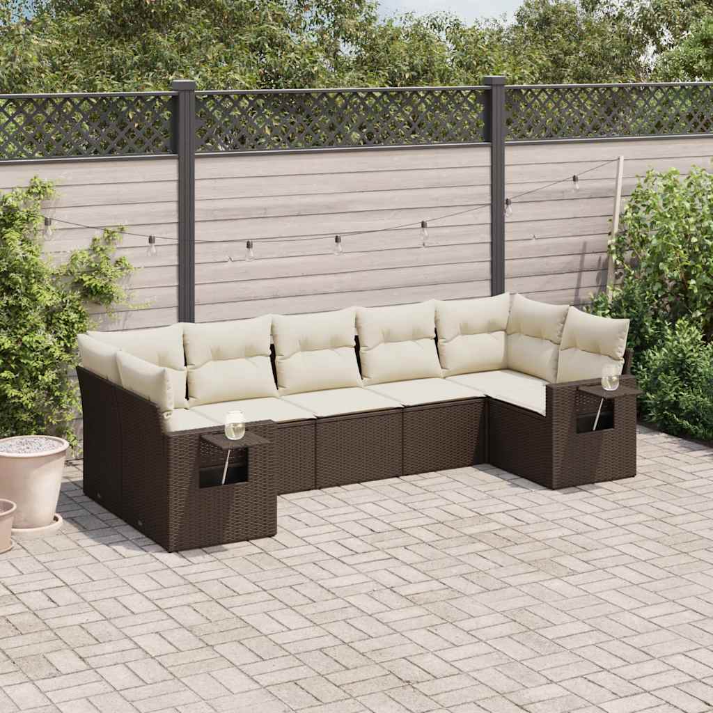 JUNG Vida 7-tlg. Garten-Sofagarnitur mit Kissen Braun Poly Rattan