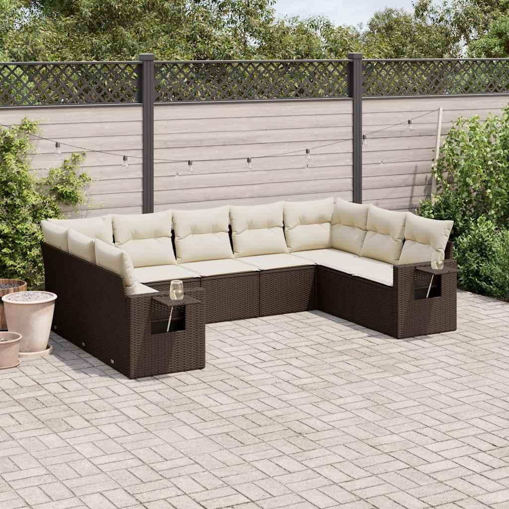 JUNG Vida 9-tlg. Garten-Sofagarnitur mit Kissen Braun Poly Rattan