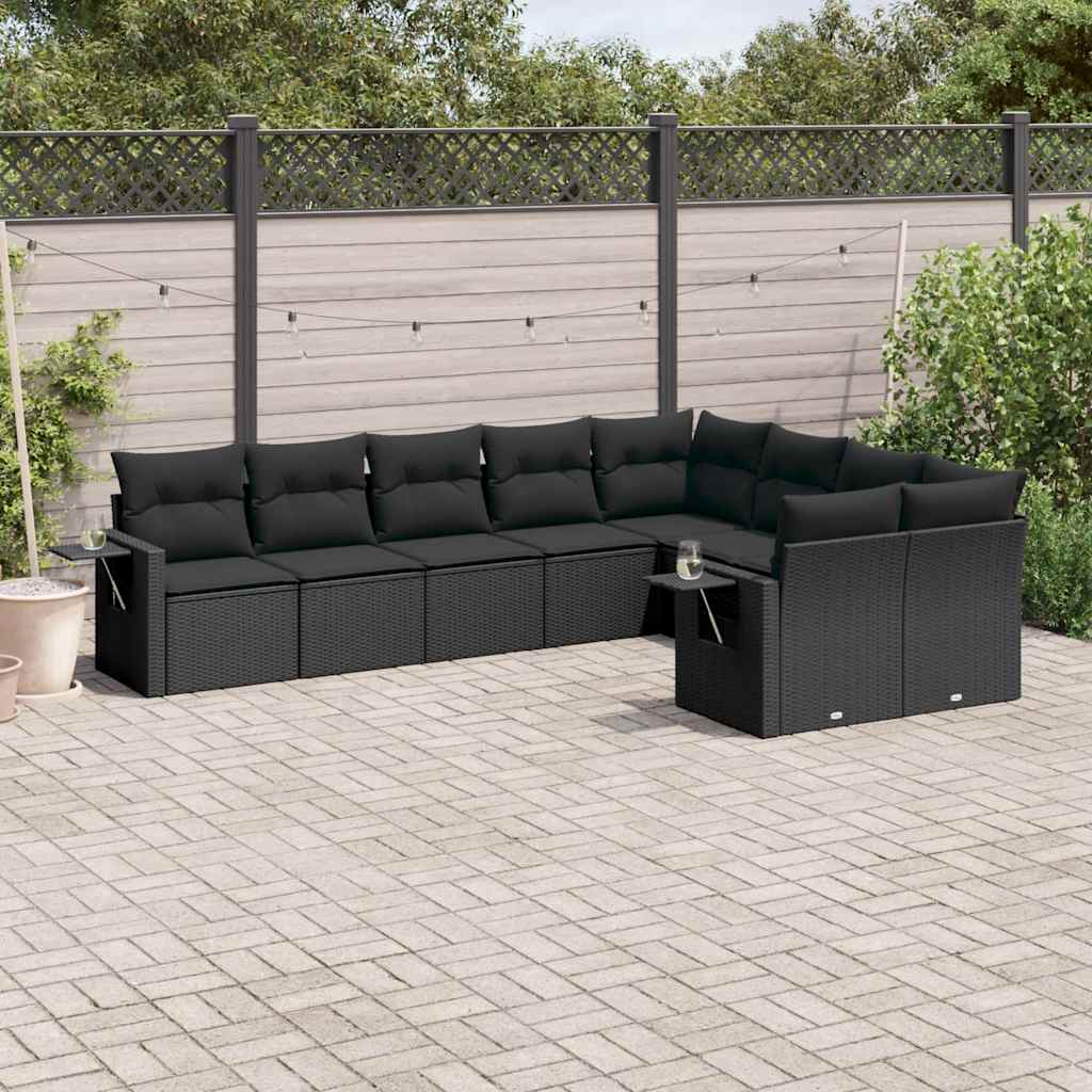 JUNG Vida 9-tlg. Garten-Sofagarnitur mit Kissen Schwarz Poly Rattan