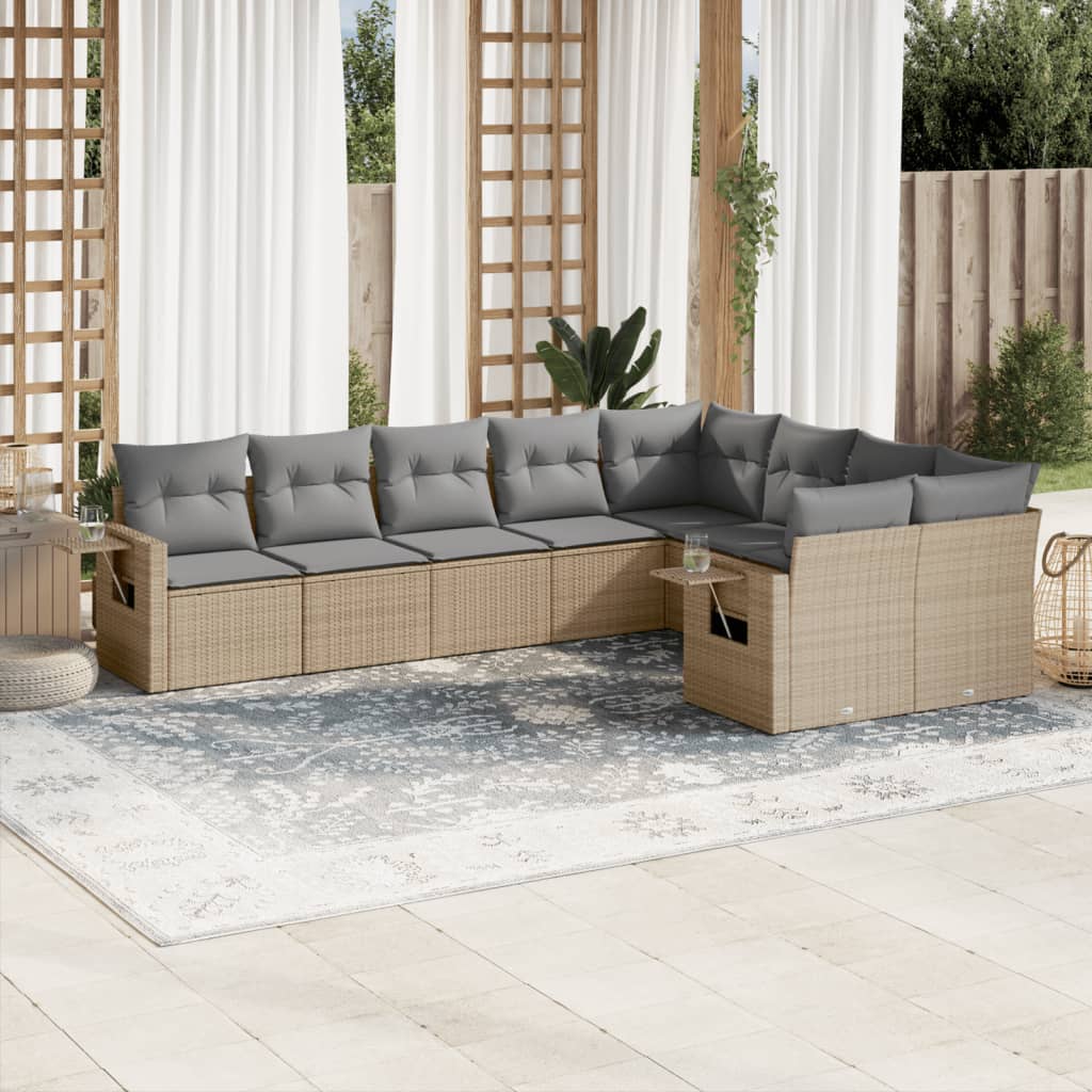 JUNG Vida 9-tlg. Garten-Sofagarnitur mit Kissen Beige Poly Rattan