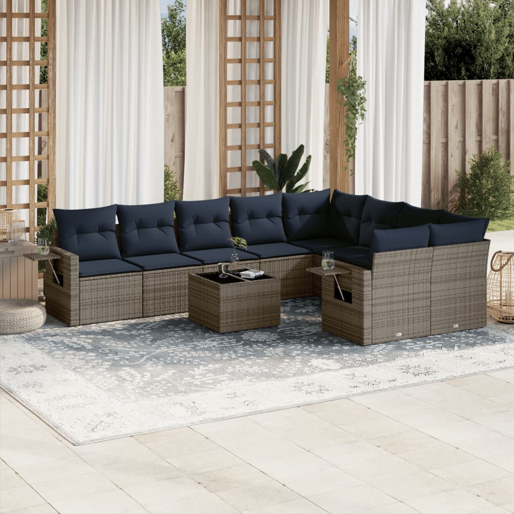 JUNG Vida 10-teiliges Gartensofa-Set mit Kissen, grau, Polyrattan