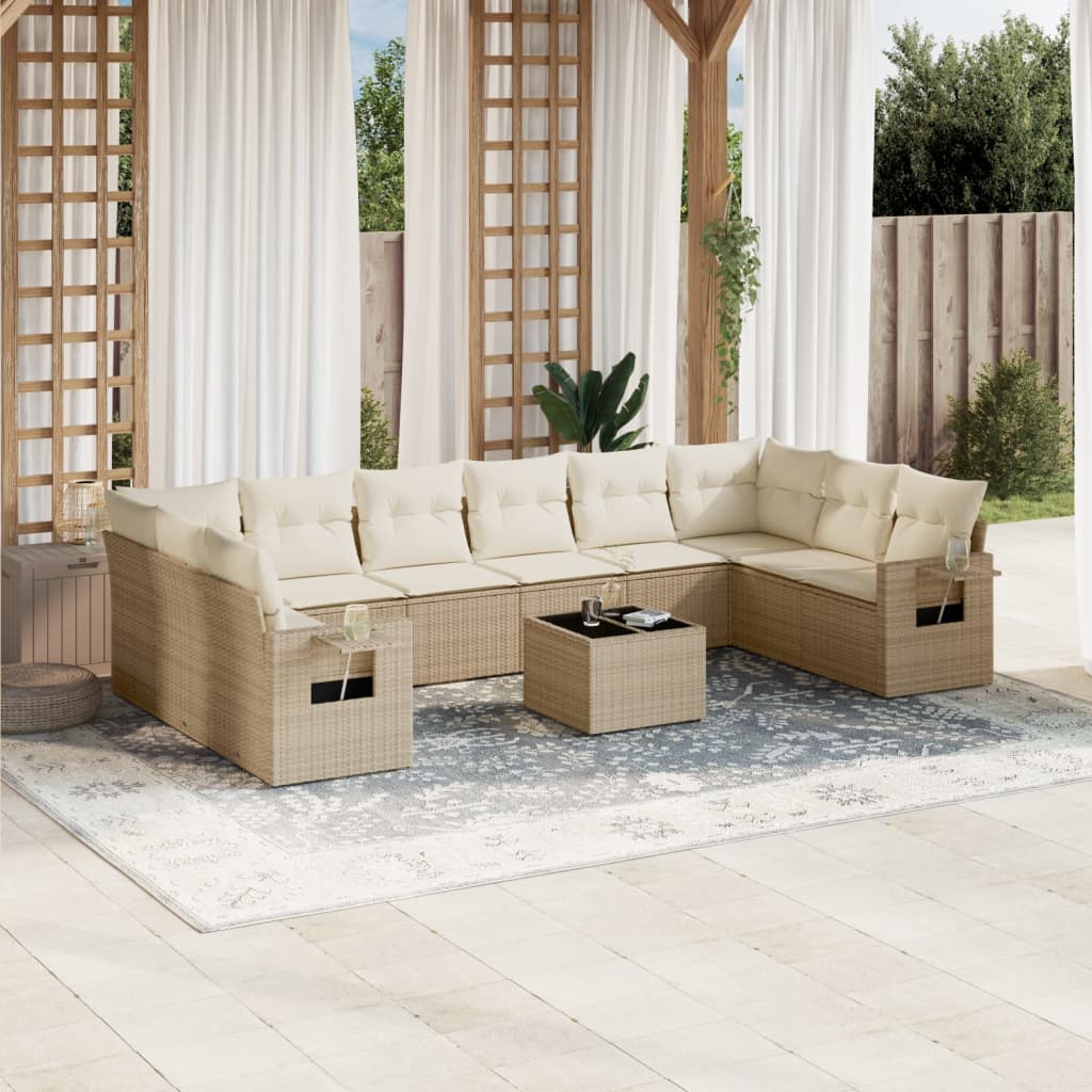 JUNG Vida 11-tlg. Garten-Sofagarnitur mit Kissen Beige Poly Rattan