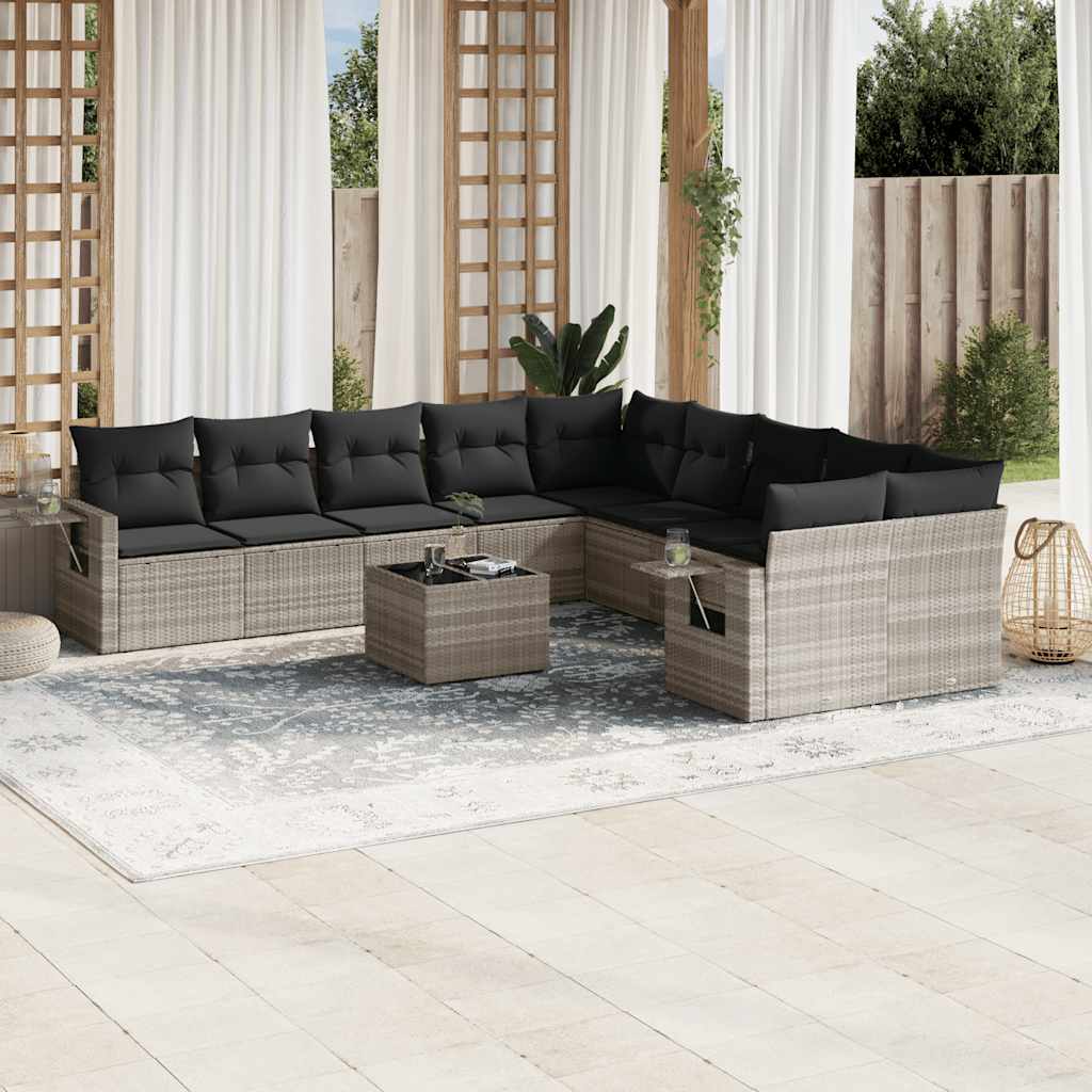 JUNG Vida 11-tlg. Garten-Sofagarnitur mit Kissen Hellgrau Poly Rattan