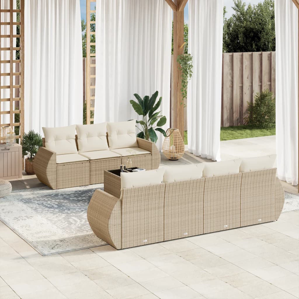 JUNG Vida 8-tlg. Garten-Sofagarnitur mit Kissen Beige Poly Rattan