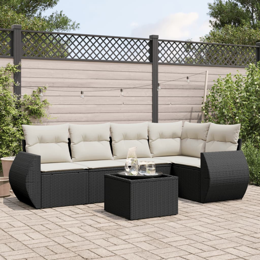 JUNG Vida 6-tlg. Garten-Sofagarnitur mit Kissen Schwarz Poly Rattan