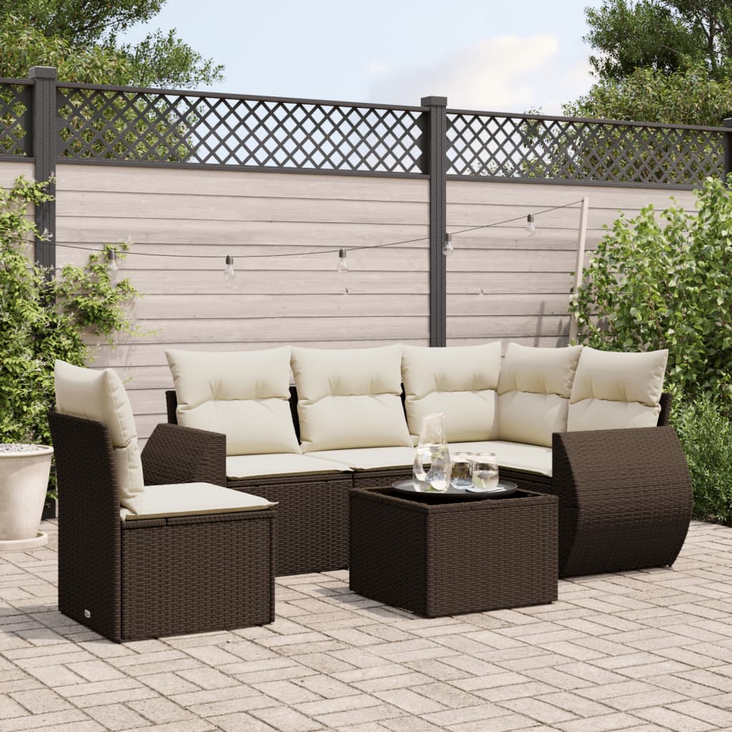 JUNG Vida 6-tlg. Garten-Sofagarnitur mit Kissen Braun Poly Rattan