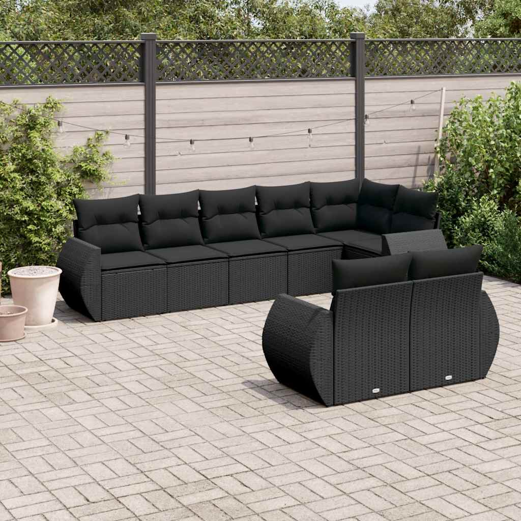 JUNG Vida 8-tlg. Garten-Sofagarnitur mit Kissen Schwarz Poly Rattan