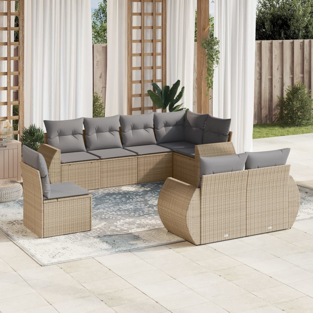 JUNG Vida 8-tlg. Garten-Sofagarnitur mit Kissen Beige Poly Rattan