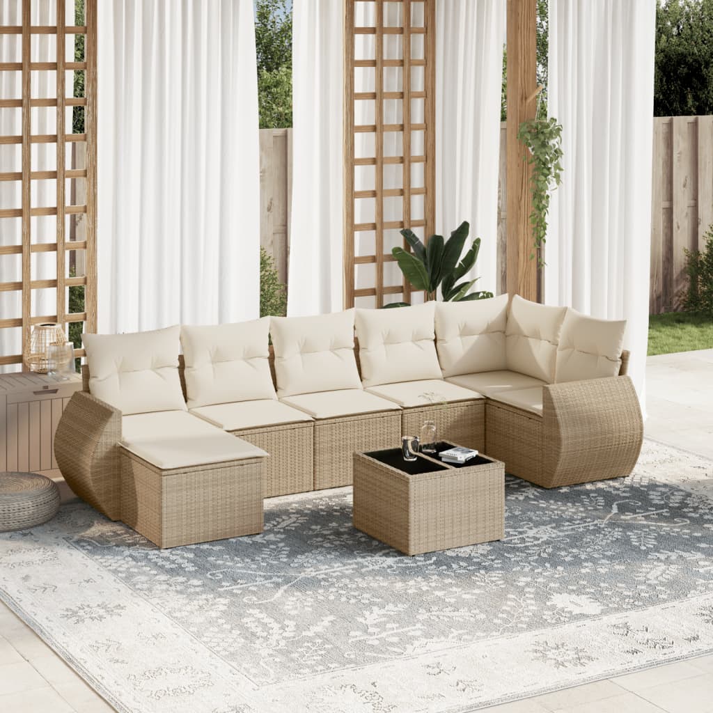 JUNG Vida 8-tlg. Garten-Sofagarnitur mit Kissen Beige Poly Rattan