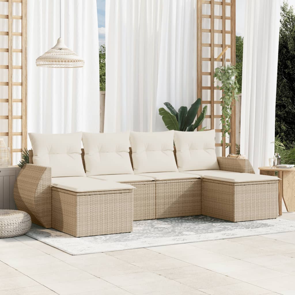 JUNG Vida 6-tlg. Garten-Sofagarnitur mit Kissen Beige Poly Rattan