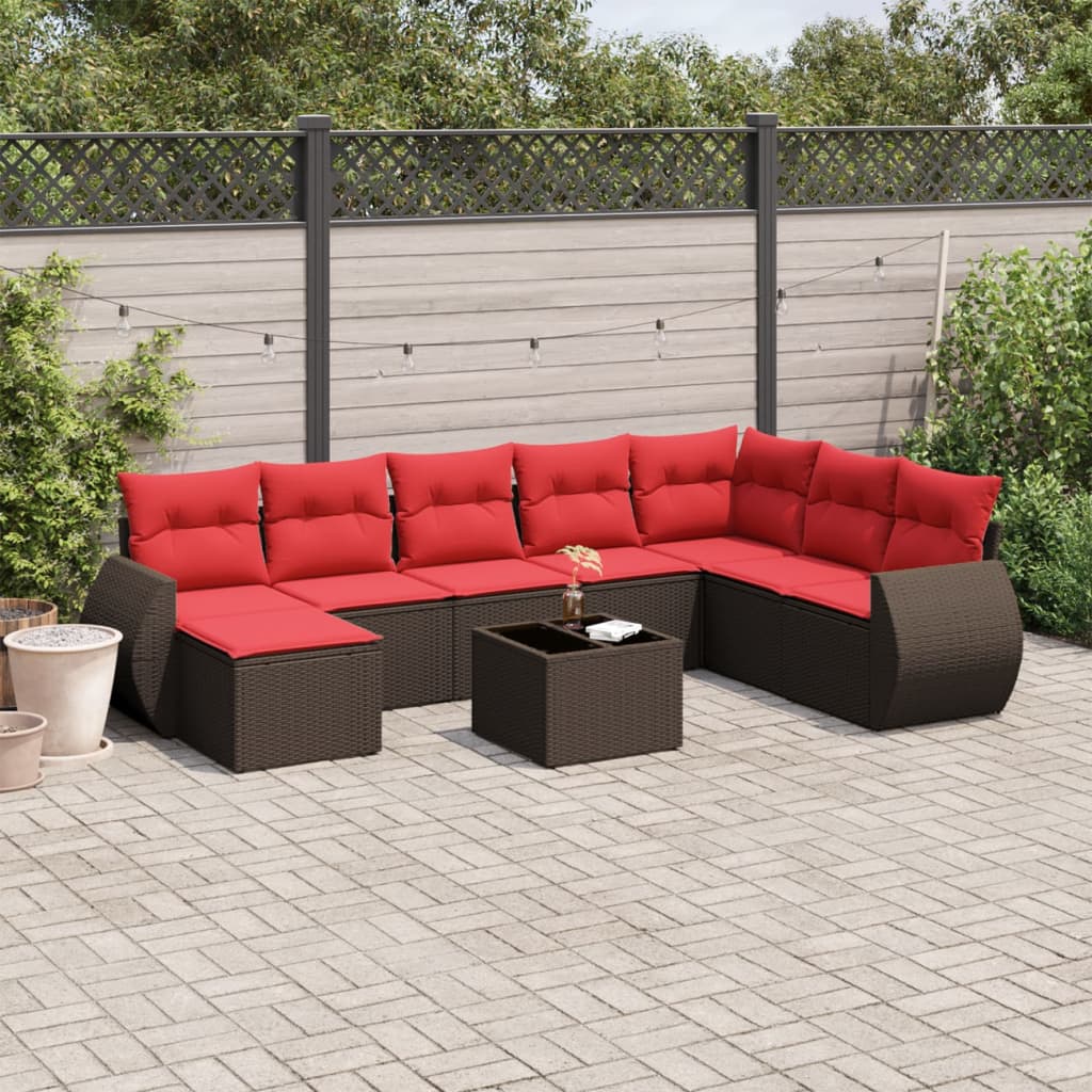 JUNG Vida 9-teiliges Gartensofa-Set mit Kissen, braun, Polyrattan