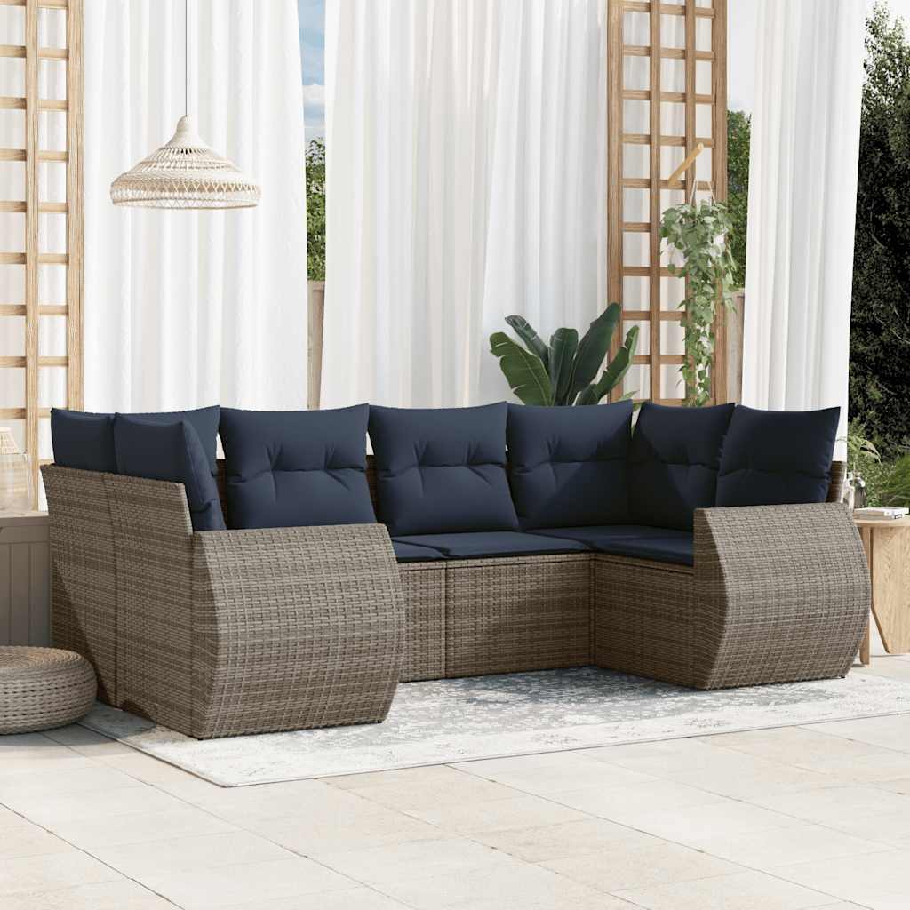 JUNG Vida 6-teiliges Gartensofa-Set mit Kissen, grau, Polyrattan