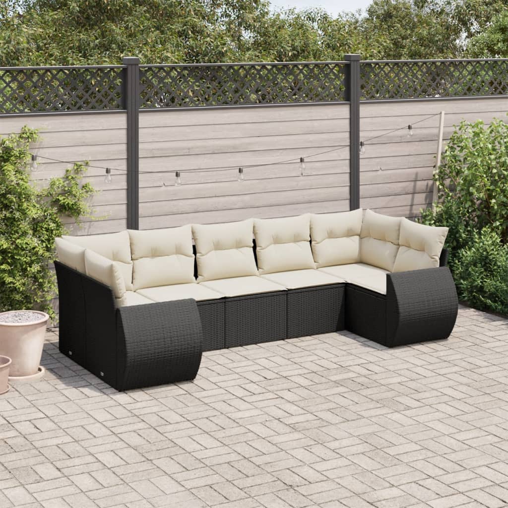 JUNG Vida 7-tlg. Garten-Sofagarnitur mit Kissen Schwarz Poly Rattan