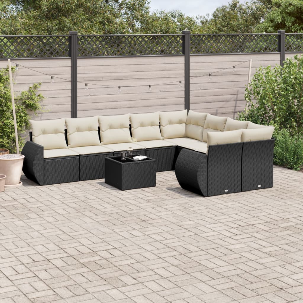 JUNG Vida 10-tlg. Garten-Sofagarnitur mit Kissen Schwarz Poly Rattan