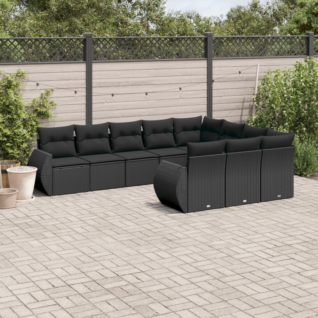 JUNG Vida 10-tlg. Garten-Sofagarnitur mit Kissen Schwarz Poly Rattan