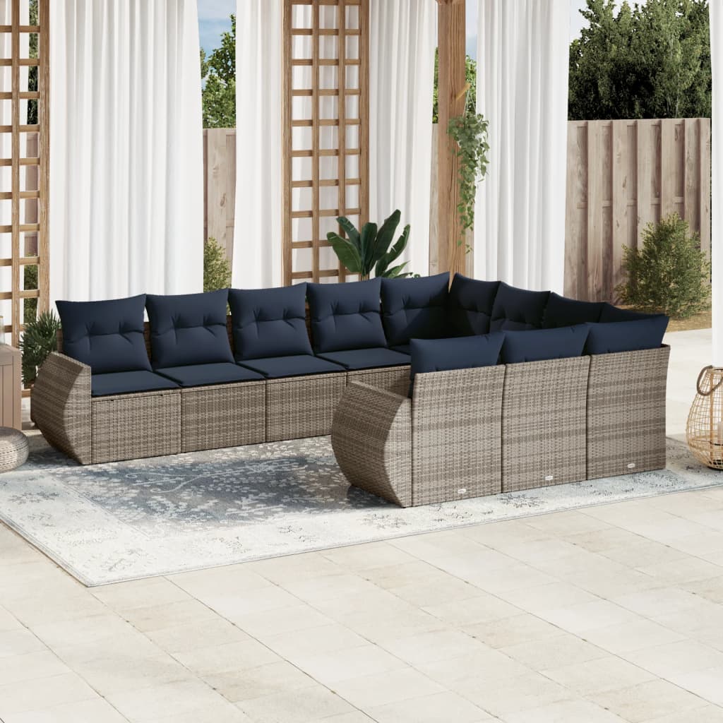 JUNG Vida 10-teiliges Gartensofa-Set mit Kissen, grau, Polyrattan