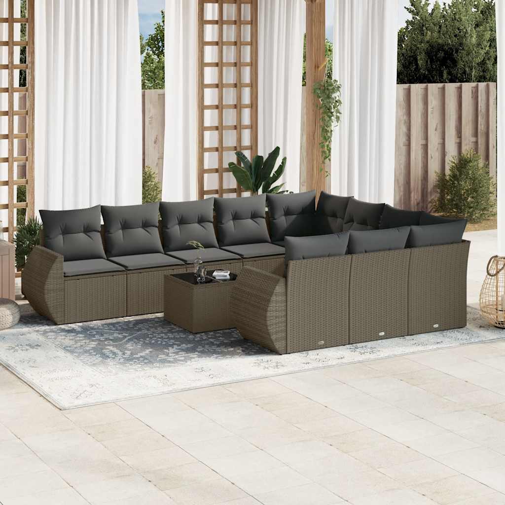 JUNG Vida 11-tlg. Garten-Sofagarnitur mit Kissen Hellgrau Poly Rattan