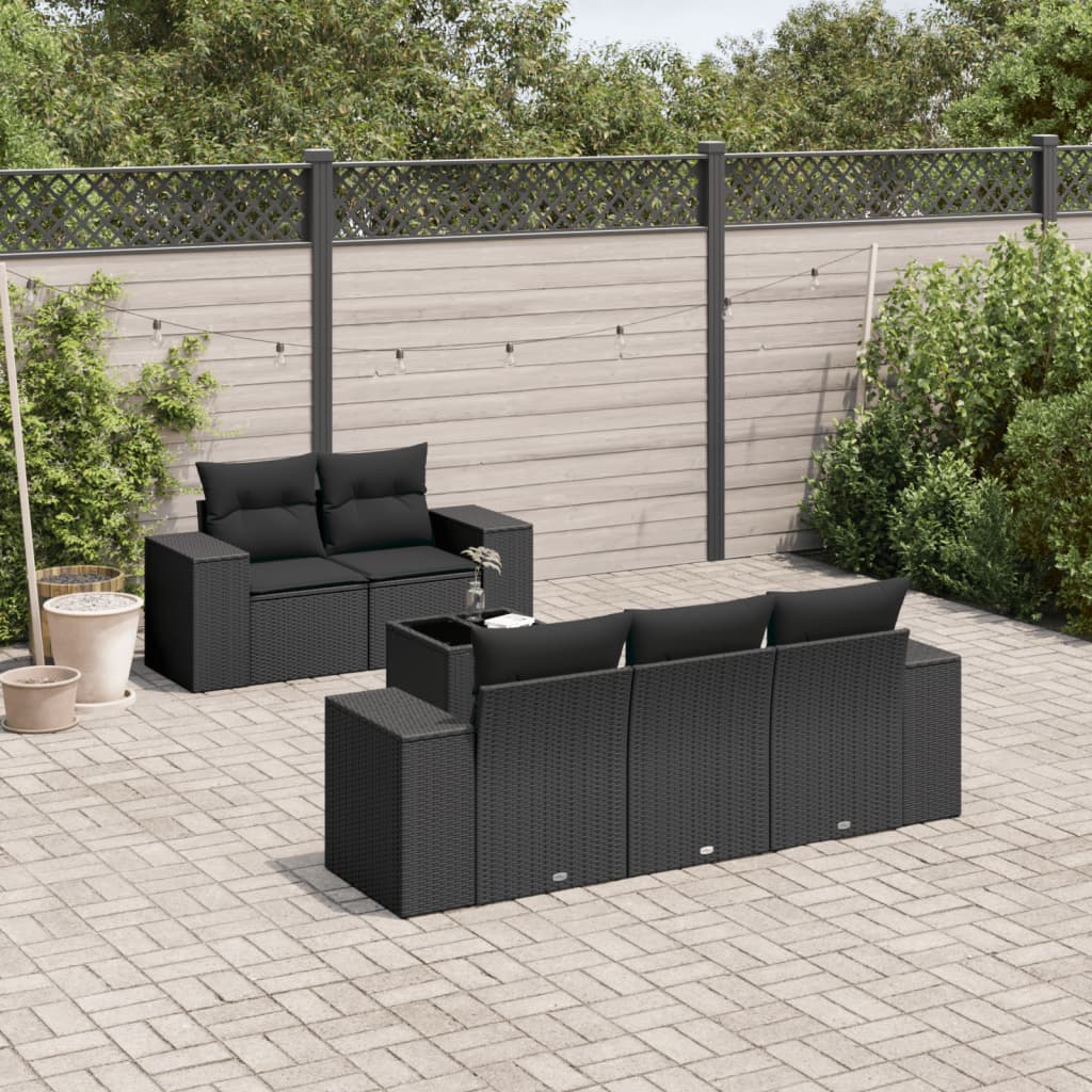 JUNG Vida 6-tlg. Garten-Sofagarnitur mit Kissen Schwarz Poly Rattan