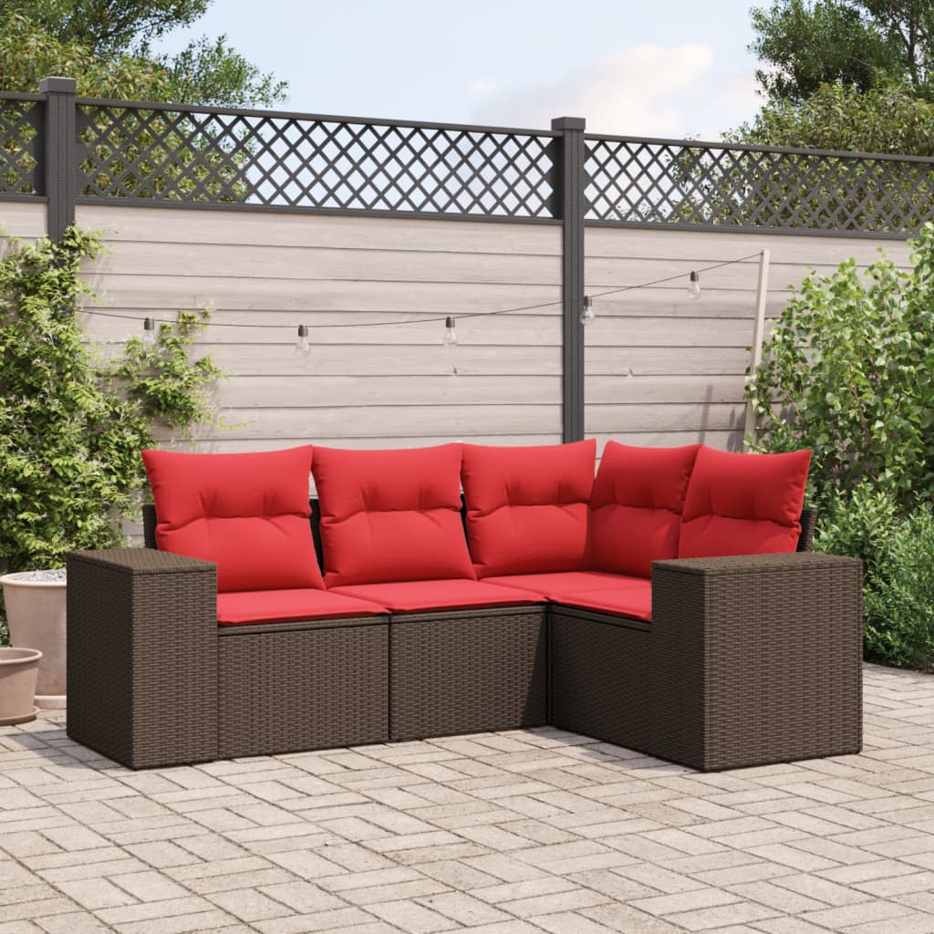 JUNG Vida 4-teiliges Gartensofa-Set mit Kissen, braun, Polyrattan