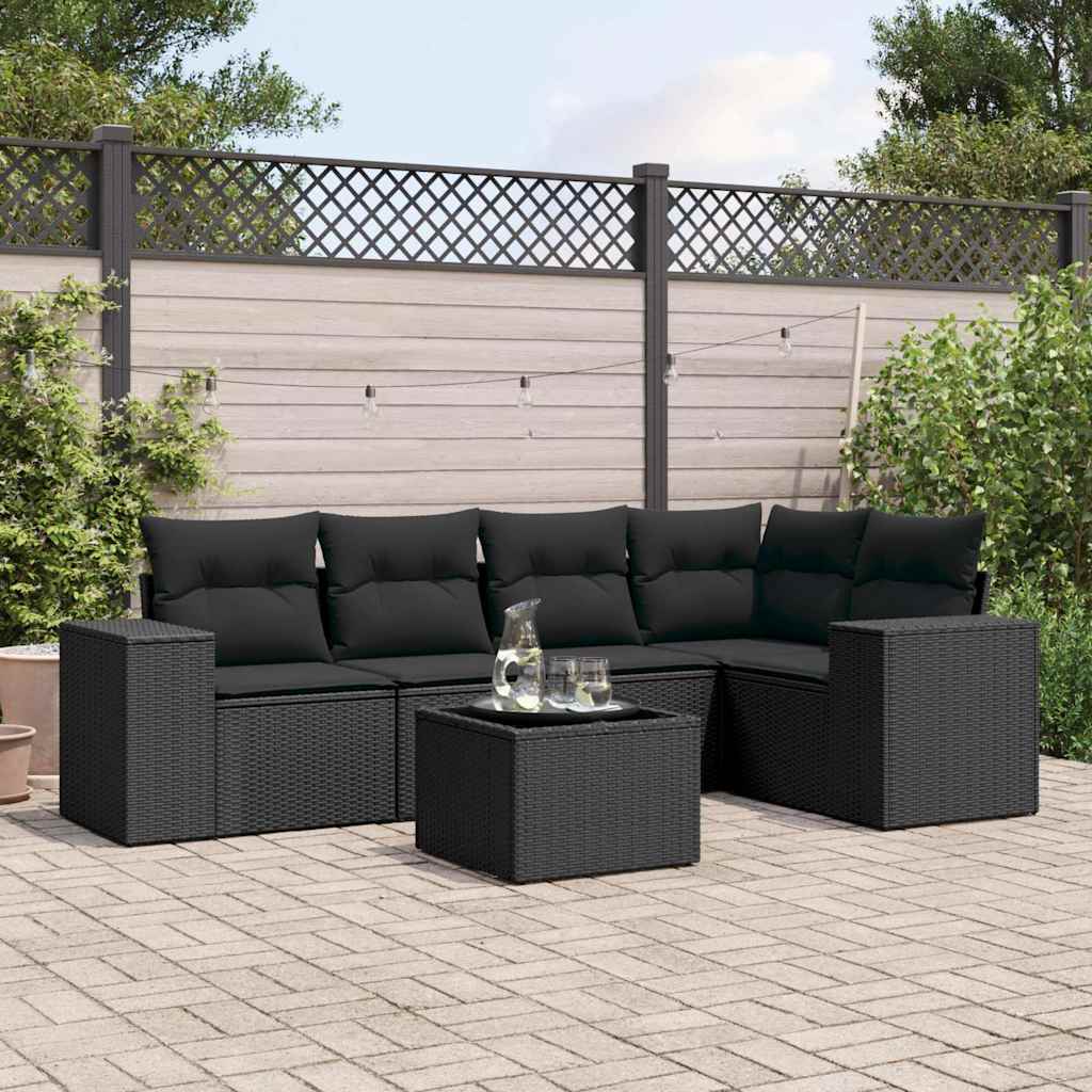 JUNG Vida 6-tlg. Garten-Sofagarnitur mit Kissen Schwarz Poly Rattan