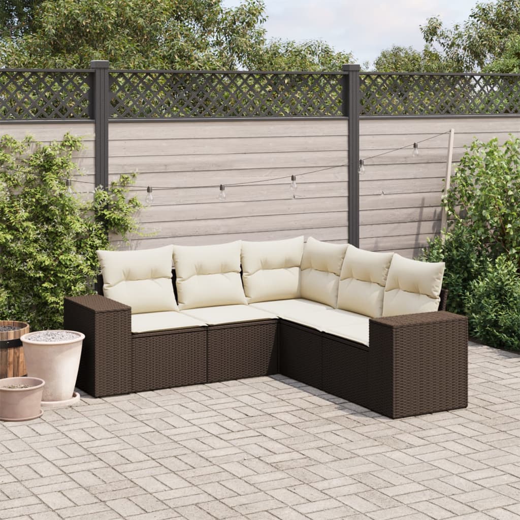 JUNG Vida 5-tlg. Garten-Sofagarnitur mit Kissen Braun Poly Rattan