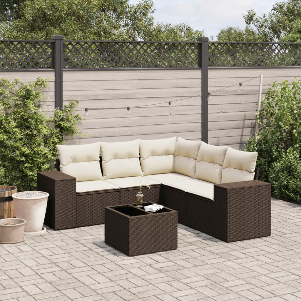 JUNG Vida 6-tlg. Garten-Sofagarnitur mit Kissen Braun Poly Rattan