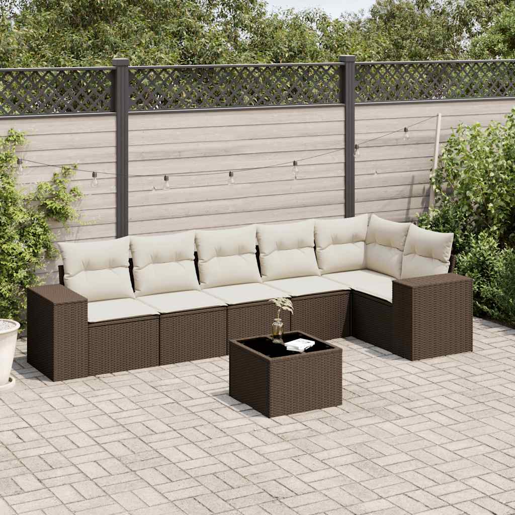 JUNG Vida 7-tlg. Garten-Sofagarnitur mit Kissen Braun Poly Rattan
