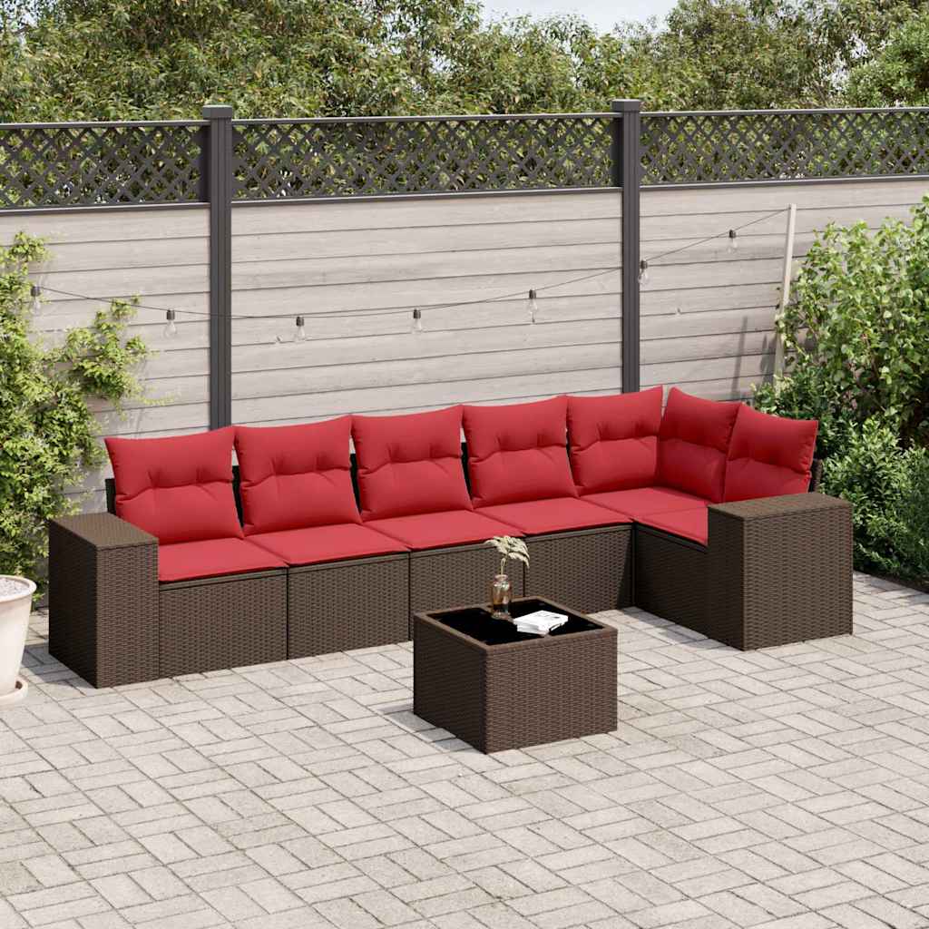 JUNG Vida 7-teiliges Gartensofa-Set mit Kissen, braun, Polyrattan