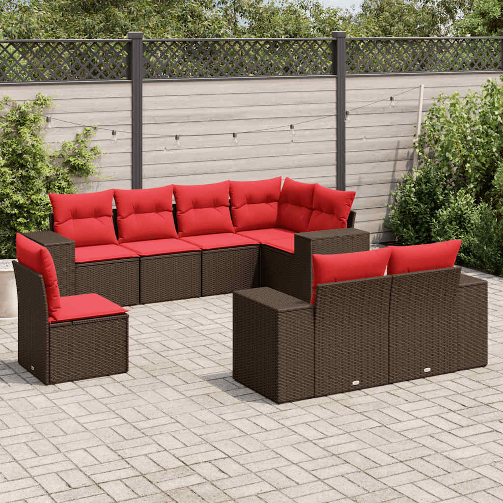 JUNG Vida 8-teiliges Gartensofa-Set mit Kissen, braun, Polyrattan