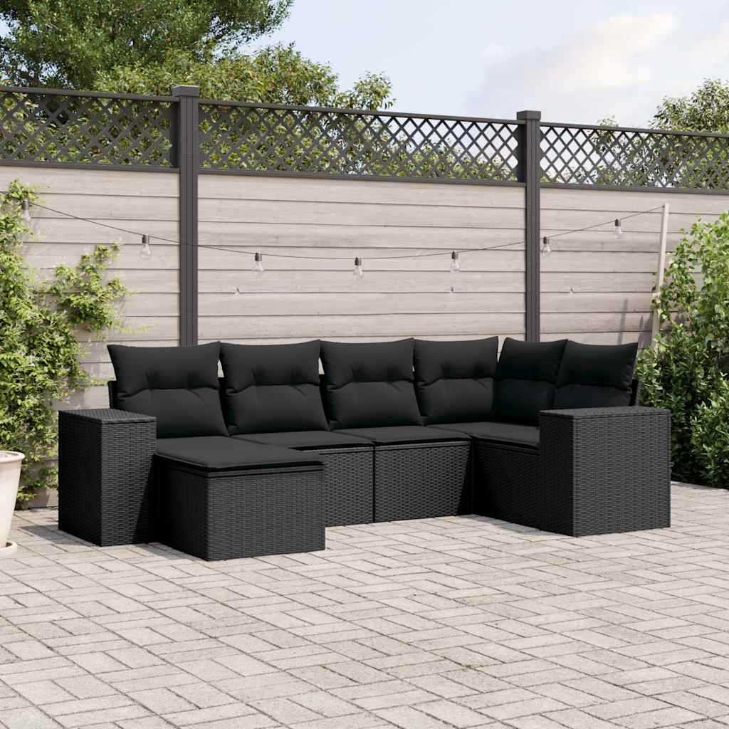 JUNG Vida 6-tlg. Garten-Sofagarnitur mit Kissen Schwarz Poly Rattan