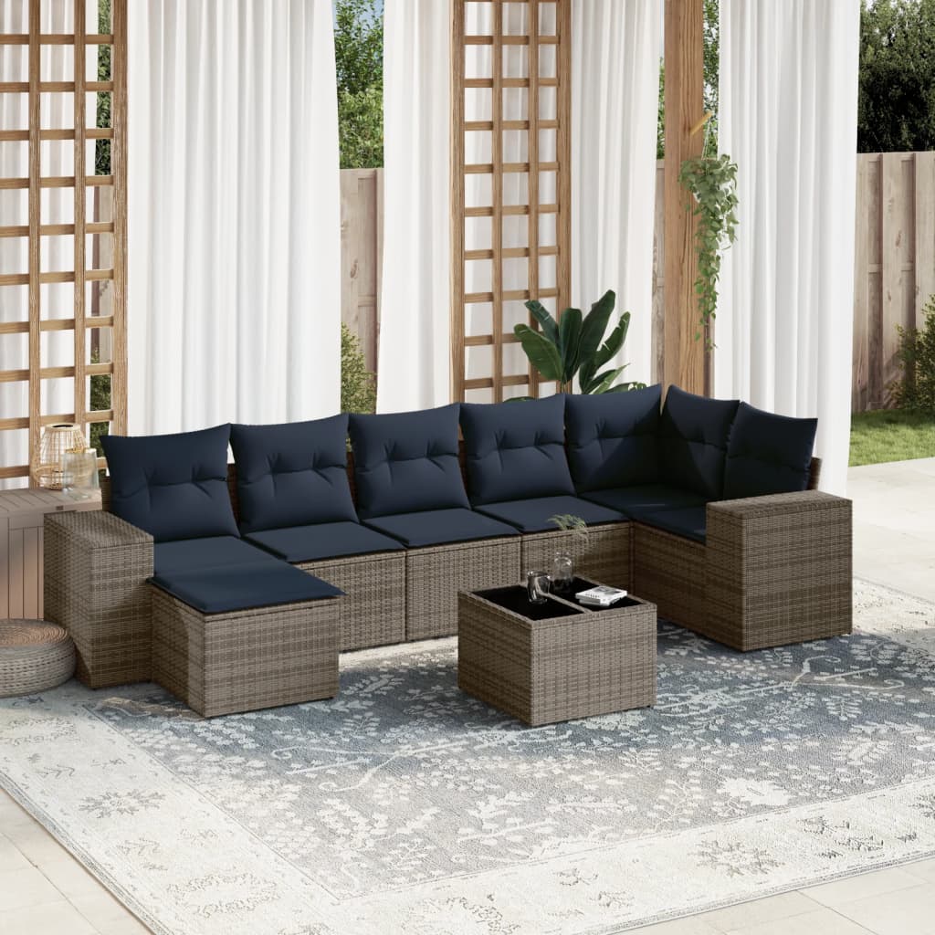 JUNG Vida 8-teiliges Gartensofa-Set mit Kissen, grau, Polyrattan