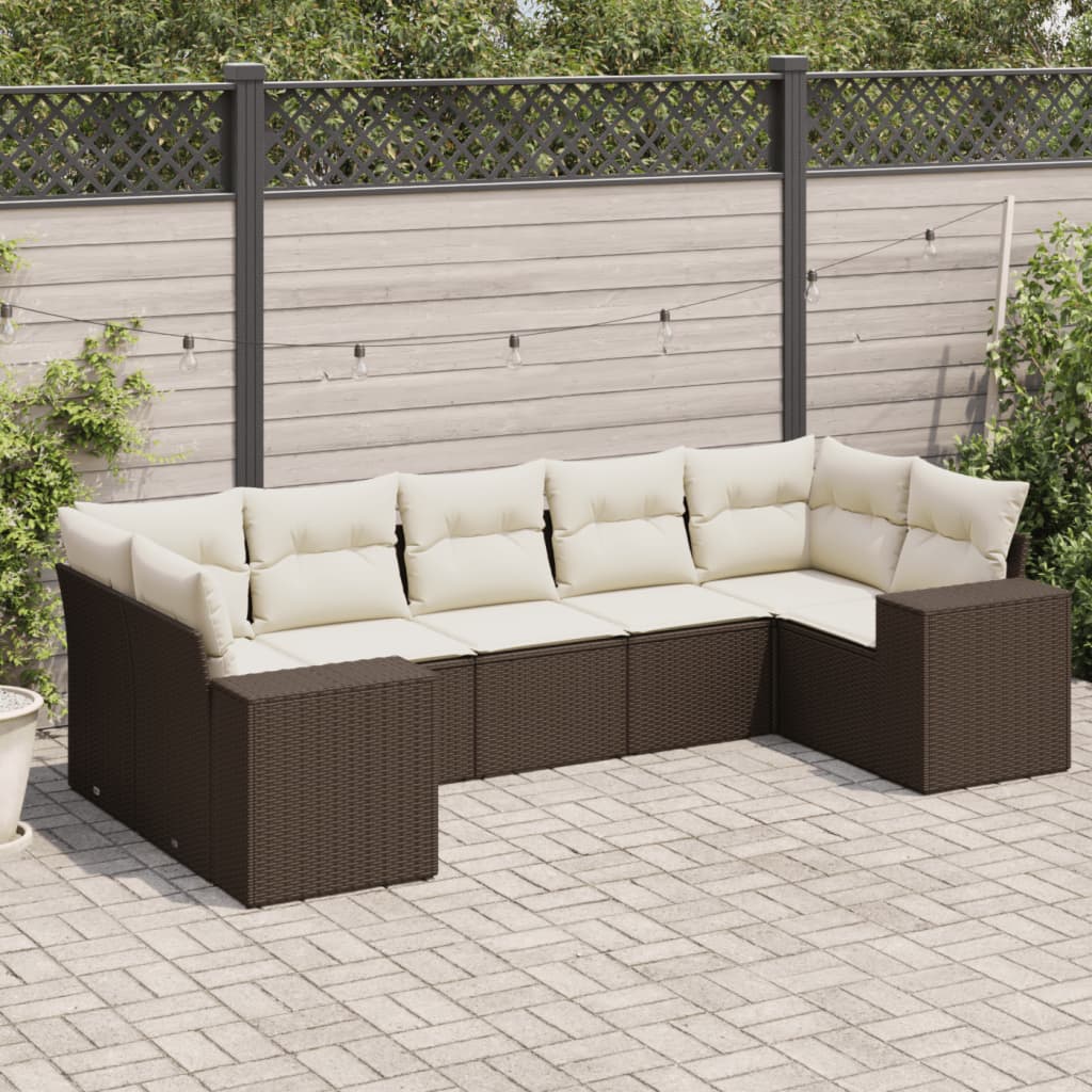 JUNG Vida 7-tlg. Garten-Sofagarnitur mit Kissen Braun Poly Rattan
