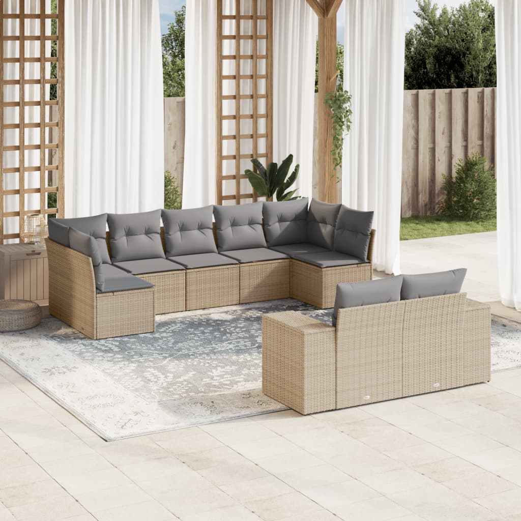 JUNG Vida 9-tlg. Garten-Sofagarnitur mit Kissen Beige Poly Rattan