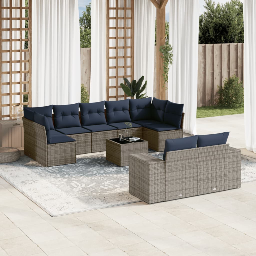 JUNG Vida 10-teiliges Gartensofa-Set mit Kissen, grau, Polyrattan