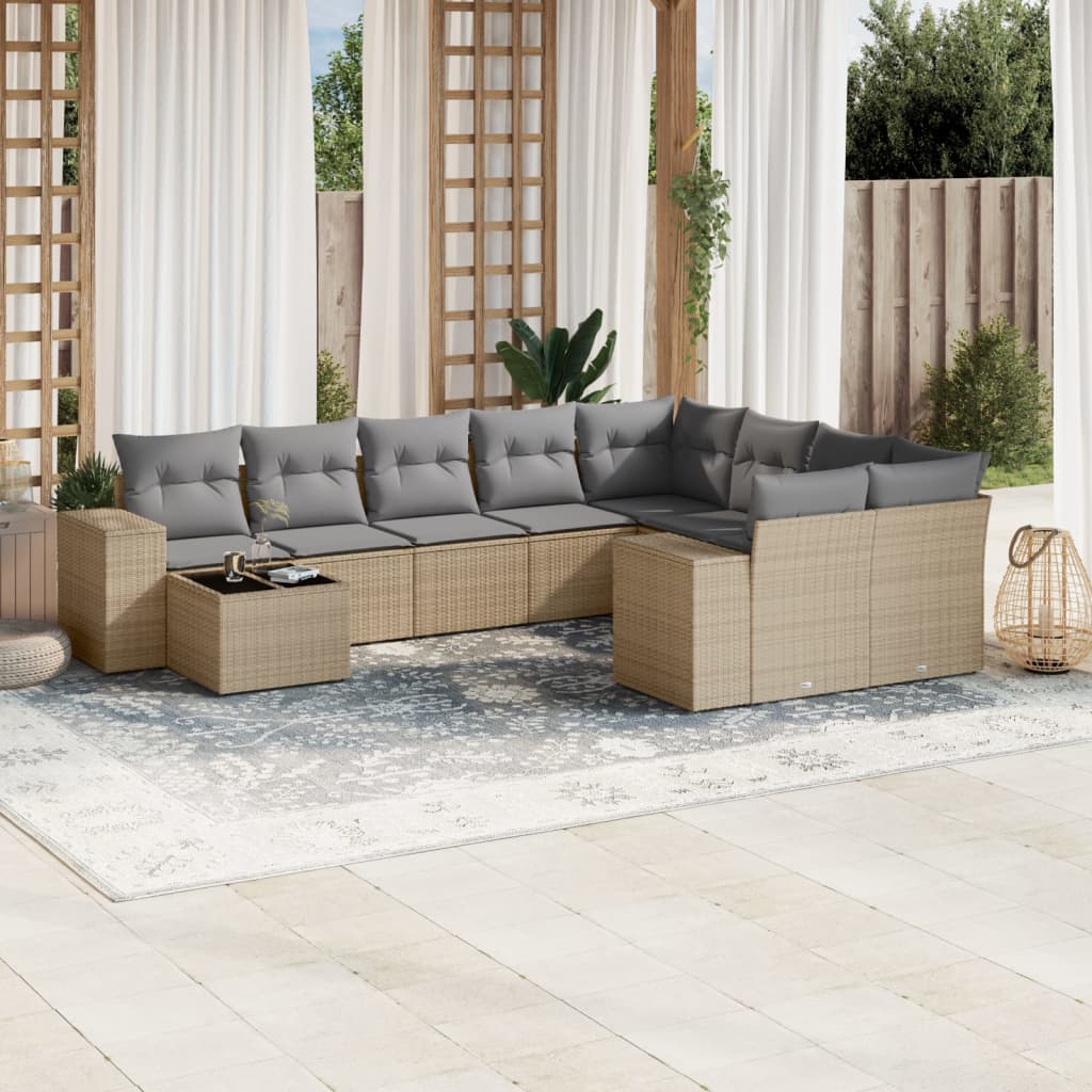 JUNG Vida 10-tlg. Garten-Sofagarnitur mit Kissen Beige Poly Rattan